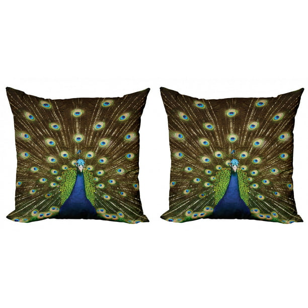 Beautiful Blue and Green Peacock Pillow Cover 18 x 18
